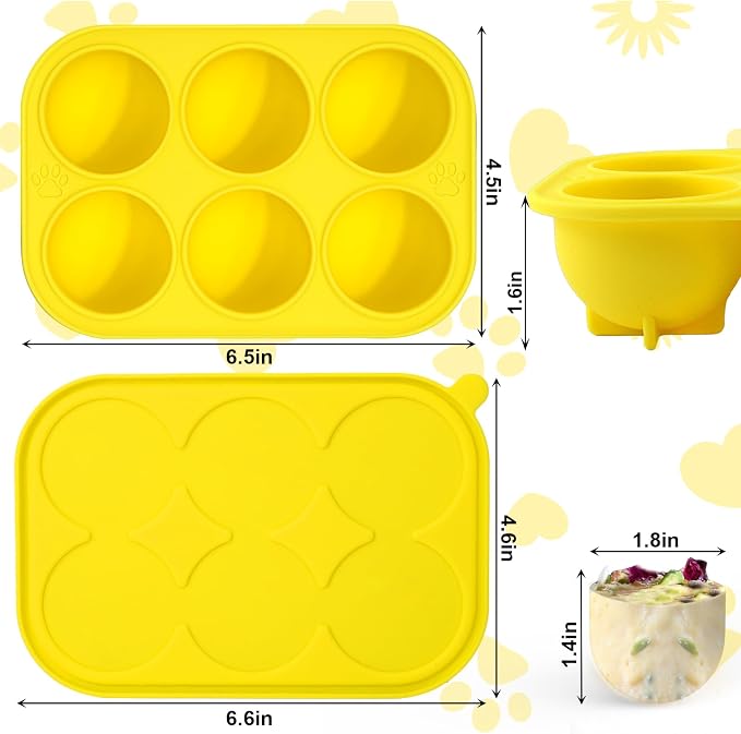 BABORUI 6 Cavities Dog Treat Molds with Lid for Woof Pupsicle & Power Chewer Pupsicle Large 25-75lbs, Reusable Frozen Dog Treat Molds Silicone for Making Ice Popsicle Snacks (L)