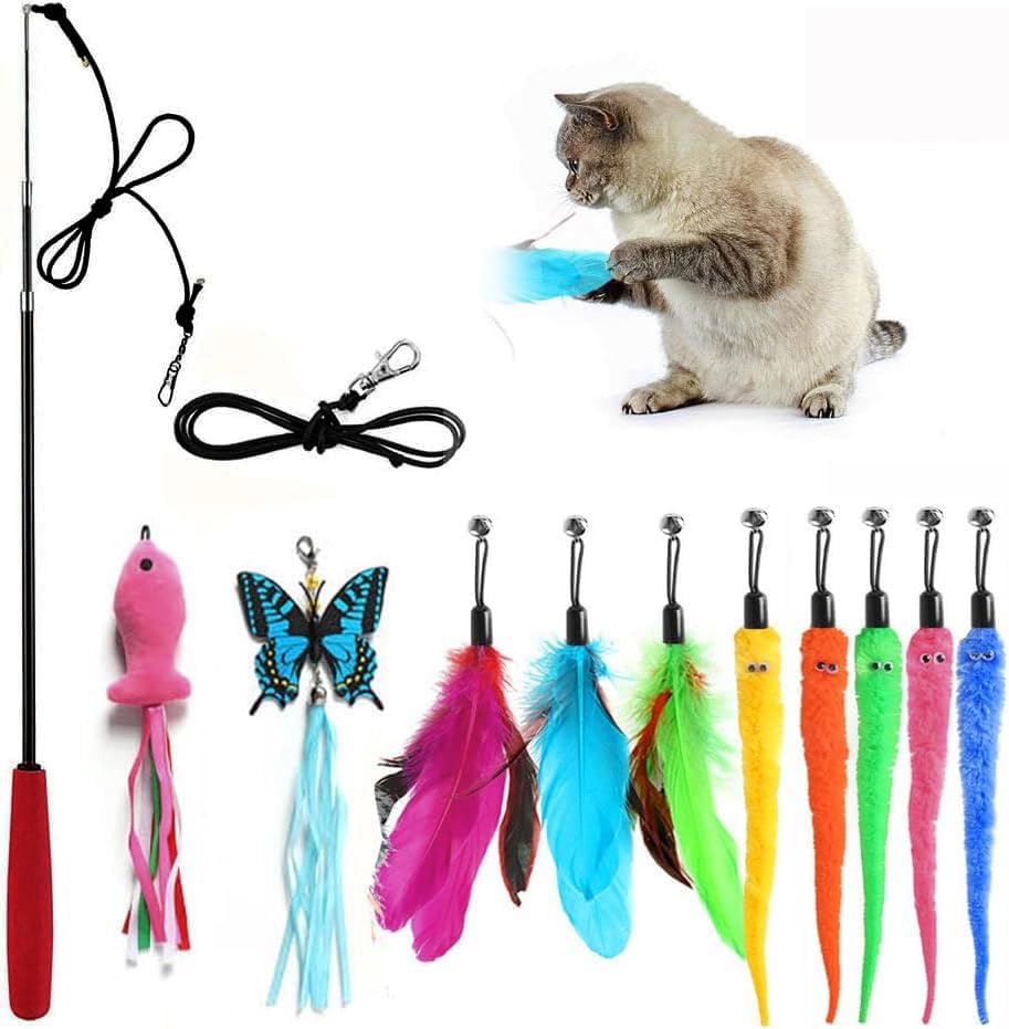 Retractable Cat Toy Wand 12 Packs Interactive Cat Feather Toys