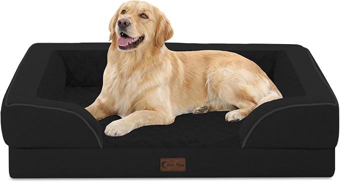Orthopedic Washable Dog Bed for Large Dogs, 36x27in, Black | Orthopedic Foam Eases Joint Pressure, Bolsters Supports Head And Neck, Washable Pet Beds, Removable Cover, Non-Slip Bottom