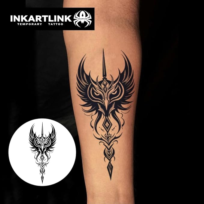 INKARTLINK Semi Permanent Tattoo, Creative Men's Arm Party Tattoo, Exquisite Realistic Design, Fun Tattoo Experience, Cruelty-free, Non-reflective, Waterproof (Tribal Owl)