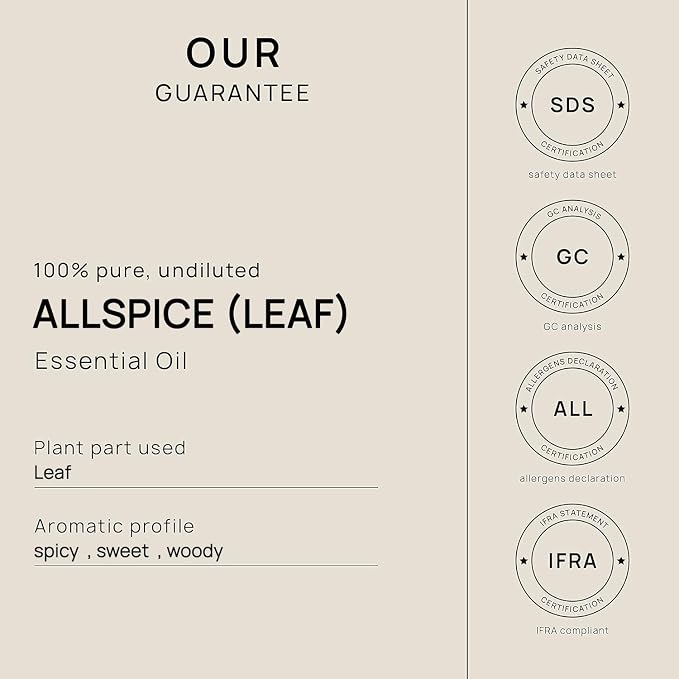 VINEVIDA Allspice Leaf Essential Oil 32 oz - Undiluted Candle Oil Scent for DIY Candlemaking - Bulk Essential Oil for Soap Making
