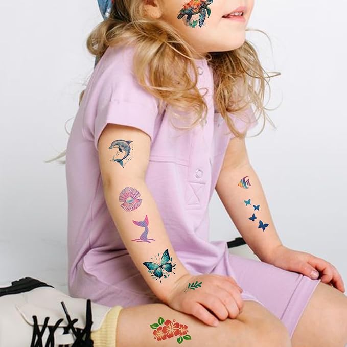 Temporary Tattoos for Kids - 320 Mixed Styles (36 Sheets) Tattoo Stickers Set for Boys and Girls, Car Dinosaur Hawaii Mermaid Watercolor Animals Tattoos for Kids Birthday Party Supplies