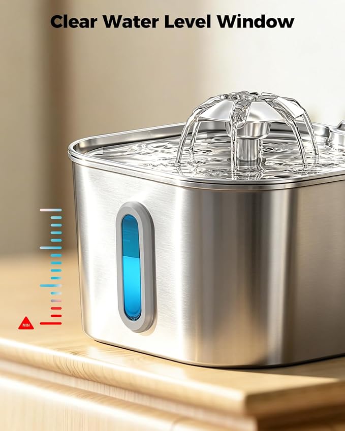 Cat Water Fountain Stainless Steel 74oz/2.2L with 6 Filters & 6 Sponges | Pet Water Dispenser-Indoor Cats Automatic Silent Fountains for Drinking-Metal Small Dog Watering Bowls-Gifts for Kitty Animal