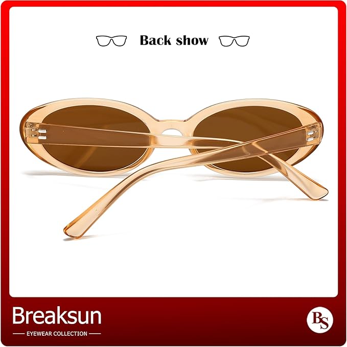 Breaksun Retro Oval Sunglasses for Women Men Fashion Small Oval Sunglasses 90s Vintage Shades