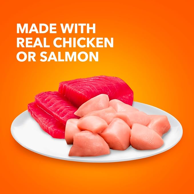 IAMS Perfect Portions Pate Wet Cat Food, Chicken & Salmon, 24 Count | Grain-free, Omega 6 & 3 Fatty Acids for skin & coat, prebiotics & beet pulp, snap-peel-serve 2.6 oz. twin-pack trays
