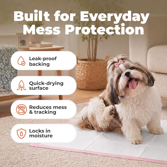 Best Pet Supplies Dog Training Puppy Pee Pads - Pink, 300 Count | 22.5x22" Potty Pads, Super Absorbent, Disposable, Leakproof, Keeps Floors Protected & Paws Dry, For Indoor Dogs, Odor Control
