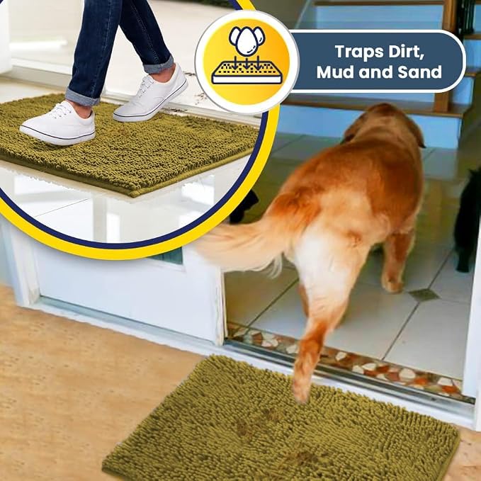 Muddy Mat® | Super Water Absorbent Door Mat Indoor, Microfiber Quick Dry Chenille Entryway Rug, Slip Resistant Front Door Mat, Indoor Mats for Entryway, Machine Washable Pet Rug, Mustard 5ft x 7ft