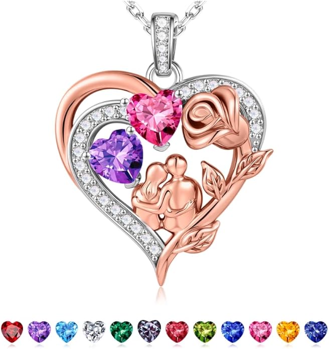 Iefil Valentines Day Gifts for Her - 925 Sterling Silver Birthstone Necklace for Women, Anniversary Birthday Gifts for Wife Girlfriend Mom