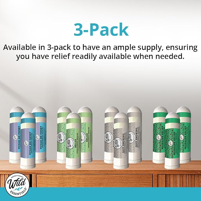 Wild Essentials Quit Smoking Aromatherapy Inhaler, 100% Natural Essential Oil Stop Smoking Stick, USA Made, 3-Pack