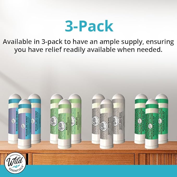 Wild Essentials 3 Pack of Sugar Me Sweet Aromatherapy Nasal Inhalers Made with Therapeutic Grade Essential Oils, Cotton Candy, Bubble Gum Uplifting Cheery Blend