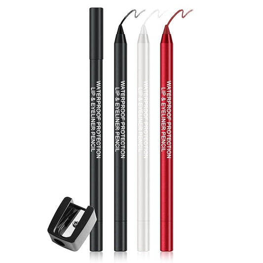 Ownest 3 Pcs Black & Red & White Eyeliner Pen, Pearl Metallic Eyeliner Pencil Kit, Glitter Eye Liner for Women, Professional Colorful Eye Makeup Pencil Set, Waterline Eyes Liner with Sharpener
