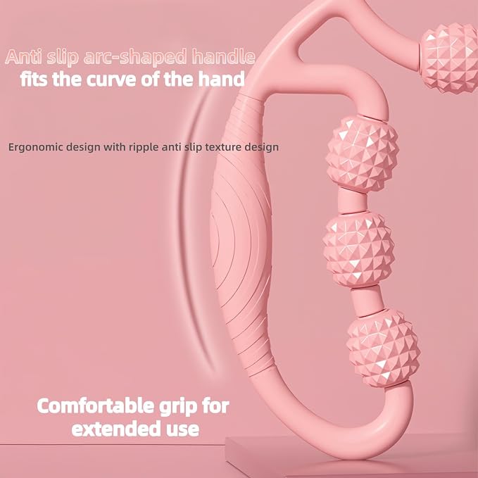 9-Wheel Leg Roller Massager – Deep Tissue Muscle Soreness Relief | Manual Fascia Massage Tool for Calves, Thighs & Arms | Gift for Nurses, Athletes & Women, Pink, 10.6 inch