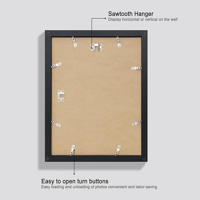 Hongkee 11x14 Picture Frame Set of 4, Made of Glass and Black Wooden Frame, Display 8x10 Pictures with Mat or 11 x 14 Posters without Mat for Wall Mounting, Gallery Photo Frames