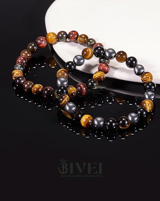 Bivei Natural Gemstone Semi Precious Healing Crystals Handmade Stretchy Round Beads Bracelet,Stocking Stuffers for Women Enhance Positive Energy