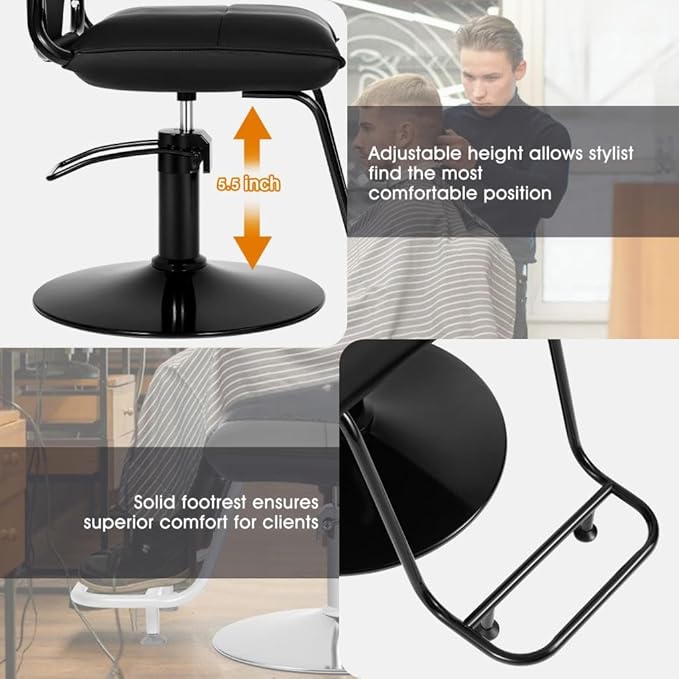 Artist hand Barber Salon Chair for Hair Stylist, Hair Styling Hairdressing Chair with Black Base with Hydraulic Pump 360 Degree Swivel, Beauty Salon Equipment, Max Load 330 LBS
