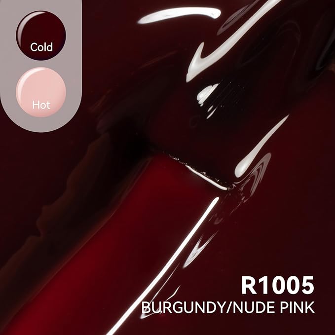 MAYCHAO 15ML Color Changing Gel Nail Polish 1Pc Translucent Nude Pink Burgundy Red Mood Temperature Change Color Soak Off Ombre Thermal Salon Home Fall Winter Manicure UV Varnish, 0.5 OZ