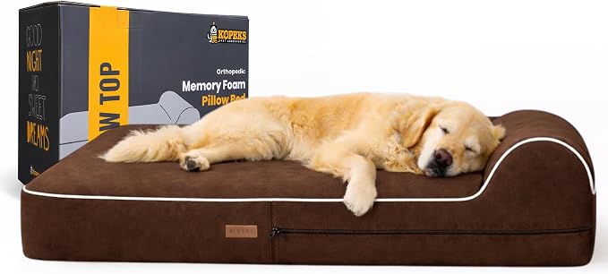 Orthopedic Memory Foam Dog Bed 7" Inch Thick Extra Large Dog Bed With Pillow Brown 50"x34"x10" Includes Waterproof Liner & Durable Removable Cover With Smart Design