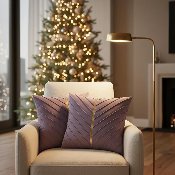 Velvet Throw Pillow Covers 16x16 inch Pack of 2 Gold Decor Purple | Soft Solid Pillow Covers,Modern Luxury Home Decor,for Couch Chair Sofa Bedroom Livingroom,Hidden Zipper,Ideal Gift,Easy Care