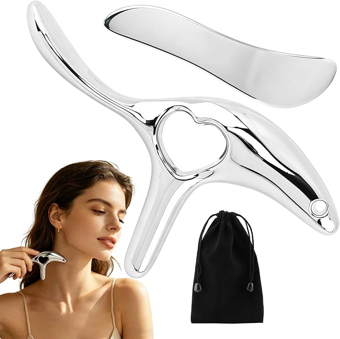 Metal Massage kit, Trigger Point Massage Tool + Gua Sha Muscle Scraper for Deep Tissue Massager, Lymphatic Drainage Massager Fascia Release Tools for Neck, Shoulder, Back, Face(Silver)