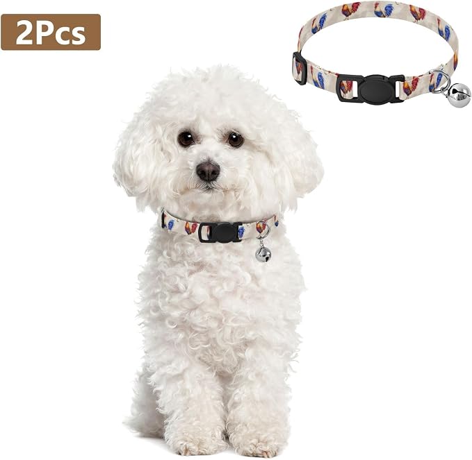 Colorful Rooster Farm Cream Easy to Wear Dog Collar 2 Pack Pet Collars for Cats