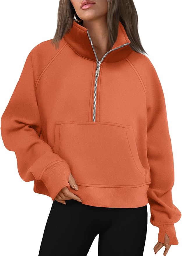 AUTOMET Womens Sweatshirts Half Zip Fleece Pullover Fall Outfits | Fall Fashion Clothes 2026,Cropped Sweatshirts,Cute Y2k Tops,Quarter Zipper Sweater,Winter Loungwear Outfits