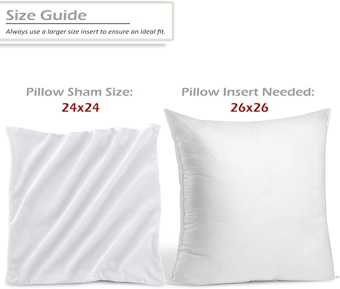 Nestl Throw Pillow Inserts Pack of 2 with Velvet Soft Solid Decorative Square Throw Pillow Covers Set for Sofa Couch Car Bedroom, 26X26 Throw Pillows Inserts with 24x24 Washable Cushion Covers, White