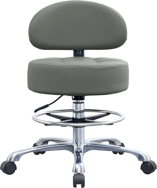 Height Adjustable Rolling Shop Stool with Back Support - Kitchen Stool with Wheels Heavy Duty for Salon, Spa, Massage, Tattoo, Esthetician - Extra Thick for Extreme Comfort