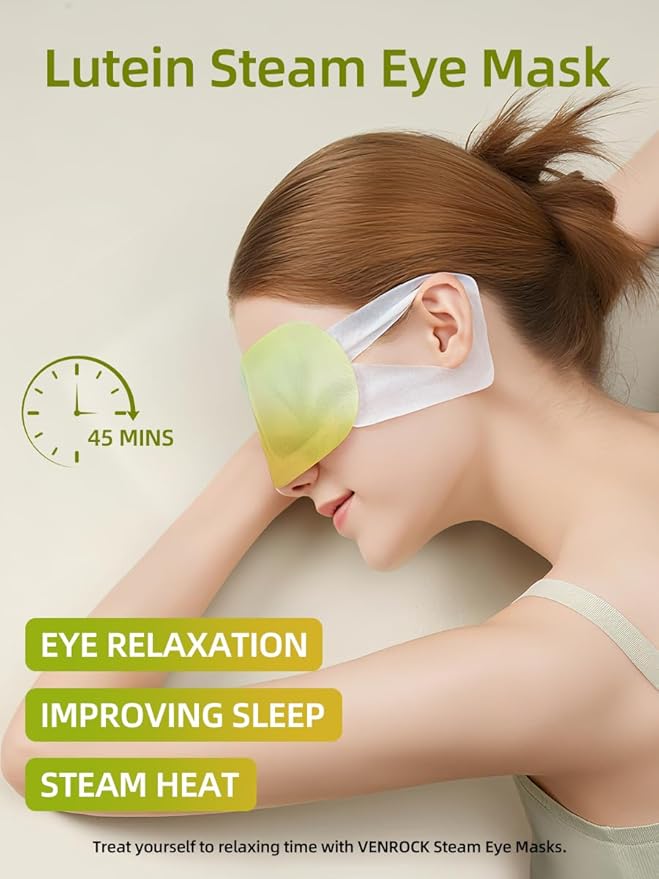 Venrock Lutein Self-Heating Steam Eye Mask 10 Packs - Heated Warm Compress for Dry Eyes, Dark Circles & Puffiness, Disposable SPA Sleep Mask, Travel Essentials & Relaxation Gifts