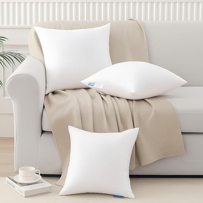 Leeden 30x30 Pillow Inserts Pack of 2, 30 Inch Throw Pillow Inserts, Soft Fluffy Decorative Square Throw Pillows for Couch, Sofa, Bed, and Home Decor White Pillows