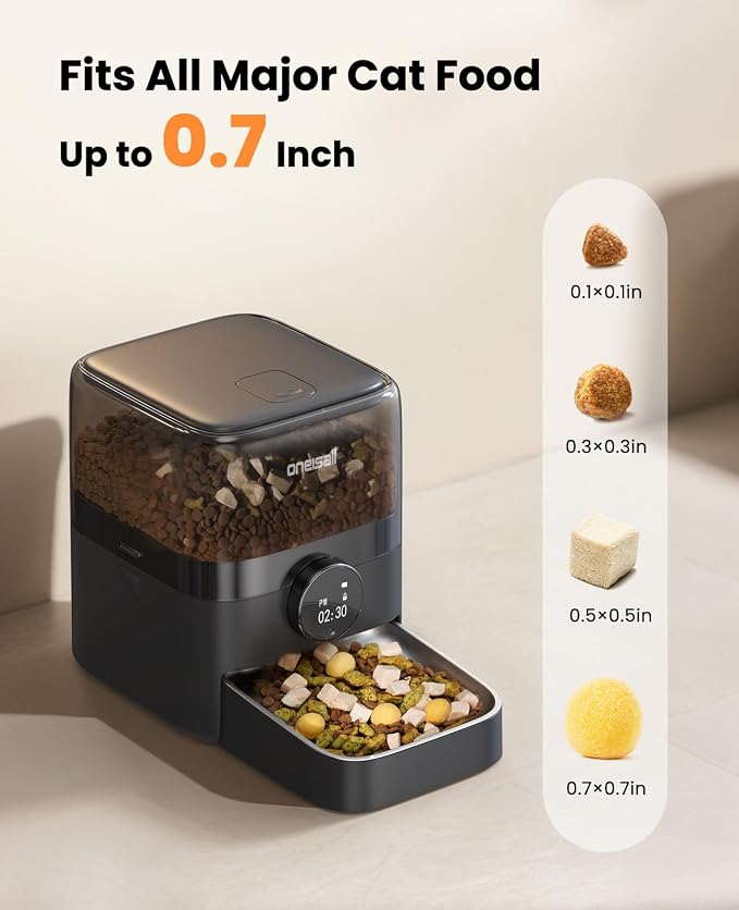 oneisall Cordless Cat Feeder with WiFi | Rechargeable 100-Day Battery Operated, 12 Cups/3L, Dry Food Dispenser, Large Kibble, Smart App Control, Black