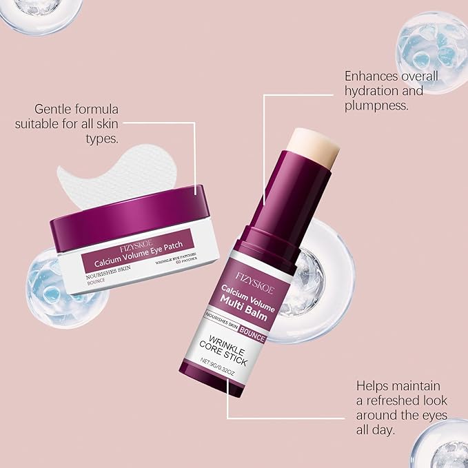 Eye Care Duo Set, Calcium Multi Balm Stick & Hydrogel Under Eye Patches 60ea (30 Pairs),Hydrating, Firming Skin, for Eye Treatment Skin Care Set (Balm Stick + Eye Patches)