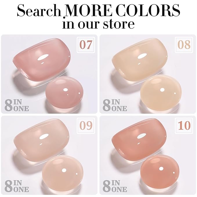 Double Rhythm Milky Pink Rubber Gel Nail Polish 15ml Nail Strengthener in a Bottle Nail Extension Hard Gel Soak Off Long Lasting Gel (Light Pink 8 in 1-4)