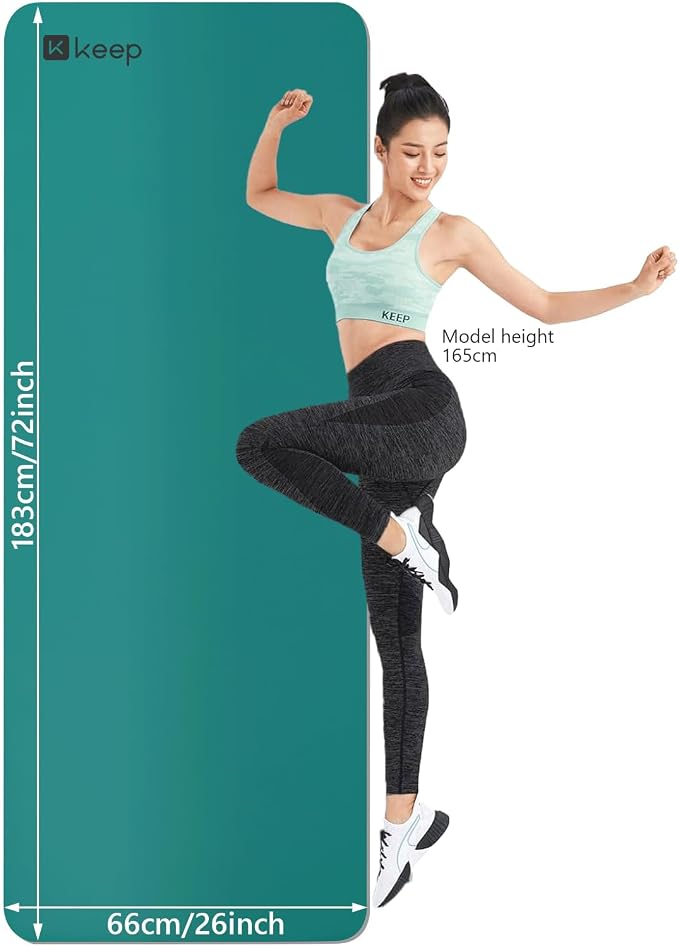 KEEP Rubber Yoga Mat - Professional Sweat Absorbent PU & Natural Rubber. Non Slip Workout Mats for Women & Men, 5mm Thick, 72"x26" Extra Long Wide Pad for Hot Yoga, Pilates, HIIT, Home Gym - Strap Included