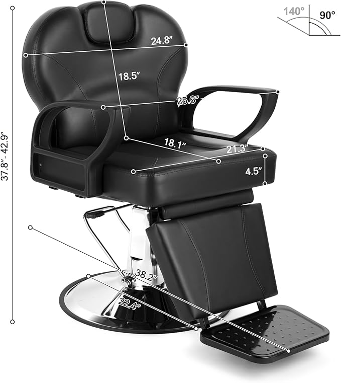 Artist hand Barber Chair Reclining Salon Chairs for Hair Stylist, Heavy Duty Stylist Hairdressing Shampoo Chair with Headrest and Footrest, 360 Degree Swivel, Spa Beauty Equipment, Black
