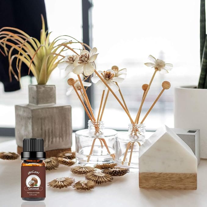 yethious Coconut Essential Oil for Diffuser, Skin, Hair, Massage Pure Natural Organic Coconut Oil 10ml