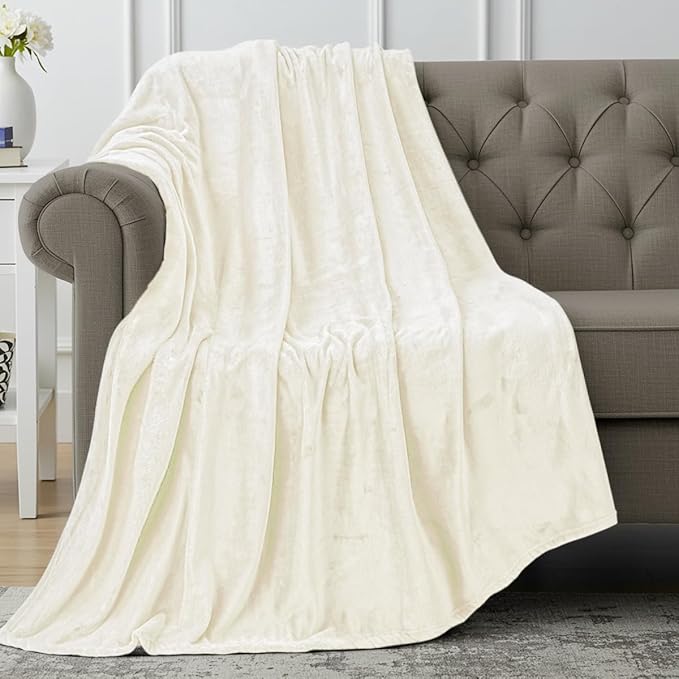Utopia Bedding Ultra Soft Fleece Bed Blanket Throw Size Ivory (50x60 Inch) | Microfiber Plush Warm Lightweight Breathable Cozy Blanket Anti-Static, All Season Use, Gift for Women and Men