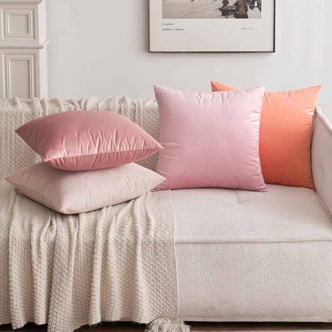 MIULEE Velvet Throw Pillow Covers 20x20 Inch Pack of 2 Bright Pink | Soft Solid Decorative Pillow Covers, Modern Luxury Home Decor, for Couch Chair Sofa Bedroom Livingroom