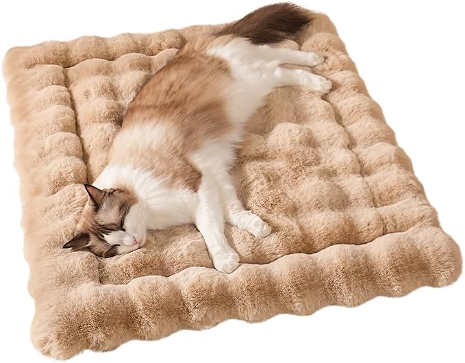 SOMAHE Soft Plush Cat Bed Mat, Machine Washable, Small 23x15 Latte Coffee | Machine Washable + Non-Slip Paw Bottom: soft cat mat stays fluffy and steadier on floors, couches, and cat trees.