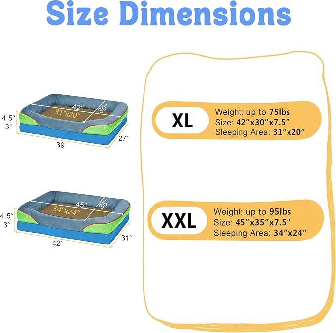 Waterproof Orthopedic XL Dog Bed for Large and Extra Large Dogs | Egg Crate Foam, 4-Sided Bolster Support, Waterproof Liner, Non-Slip Bottom, Machine Washable Cover, 42 x 30 Inch