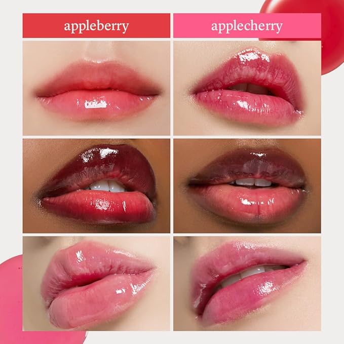 NOONI Korean Lip Oil Set - Appleberry & Applecherry | Long-Lasting, Moisturizing, Plumping, Revitalizing for Dry Lips, Waterproof, No Peel Off, Stocking Stuffers, 0.12 FL Oz x 2ea