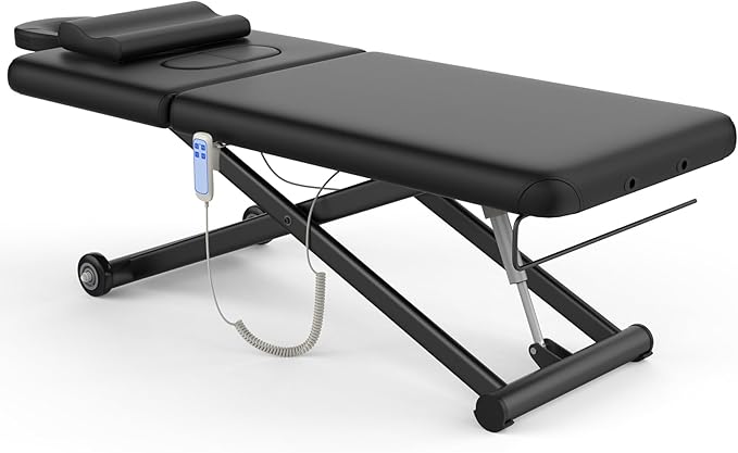 Electric Massage Bed with Adjustable Height and Backrest, Electric Massage Table for Treatment, Physical Therapy and Spa Facial Bed, 2 Motor, Hydraulic Equipment, Remote Control, 32 W x 75 L, Black