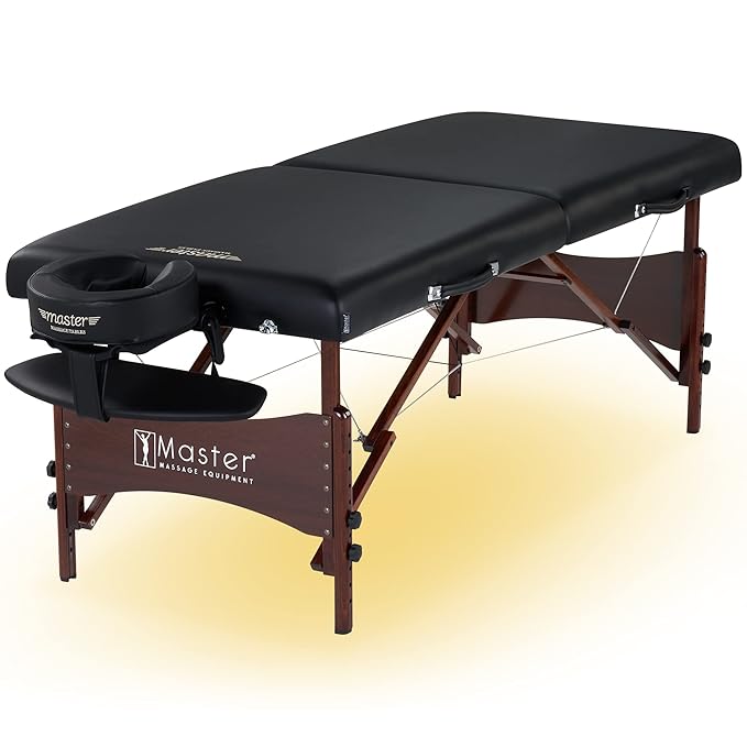 Master Massage Newport Black 30" Professional Portable Massage Table Package in Black with Ambient Lighting System