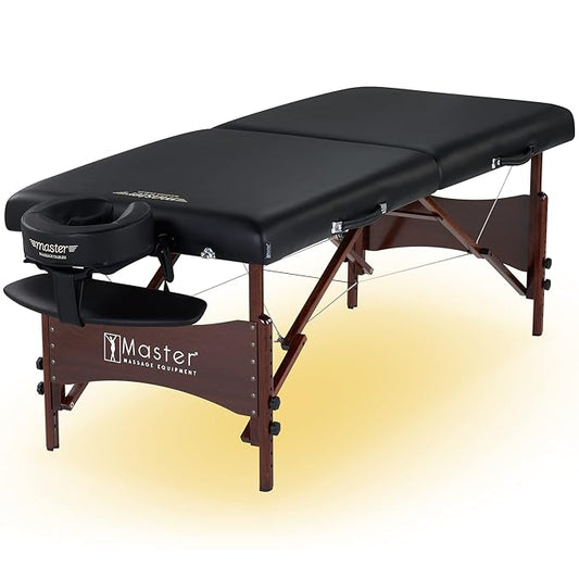 Master Massage Newport Black 30" Professional Portable Massage Table Package in Black with Ambient Lighting System