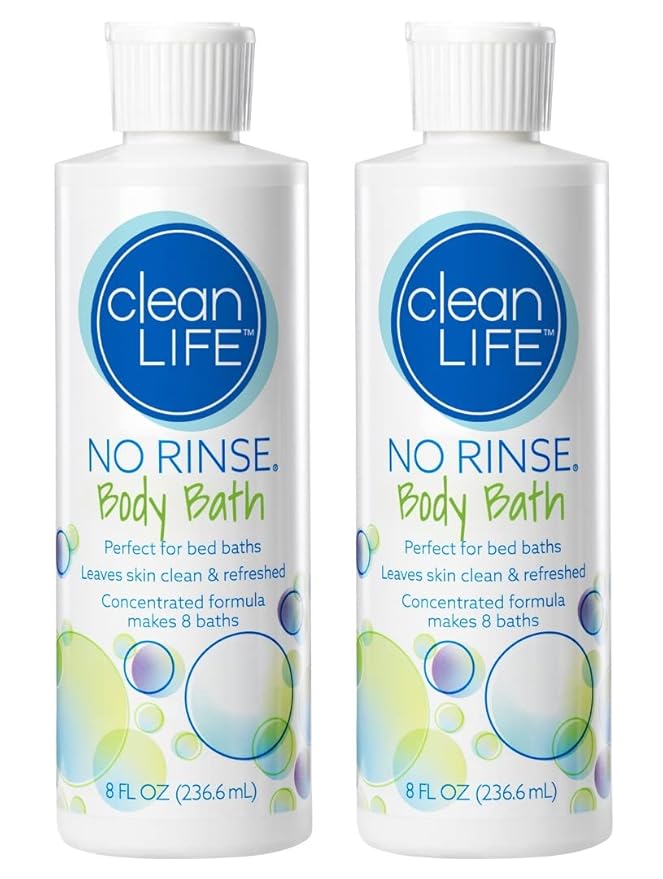 CleanLife Products No-Rinse Body Bath, 8 fl oz (Pack of 2, Makes 16 Complete Baths) – Gentle, Concentrated Liquid Body Wash Made in USA – Ideal for Post-Surgery, Elderly Care, Camping, and Travel
