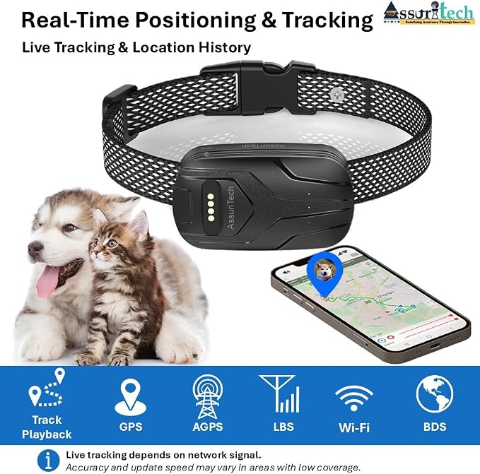 GPS Pet Tracker Collar - No Monthly App Fees (SIM Required) - Real-Time Live Tracking, Geo-Fence, 2-Way Voice Call, Activity & Rest Monitoring - Waterproof, 750mAh Battery