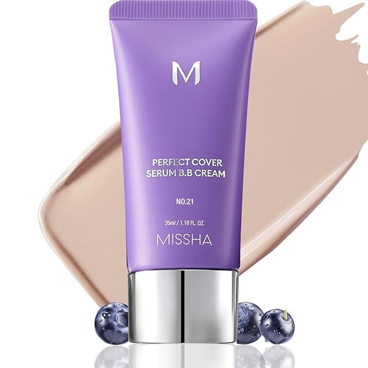 MISSHA M PERFECT COVER SERUM BB CREAM No.21 Light Beige - Light with Cool Undertone, BB Cream by Cardi B Pick, Skin Tint, Tinted Moisturizer, Skin Care Foundation Makeup, Korean Makeup,1.18 Fl oz