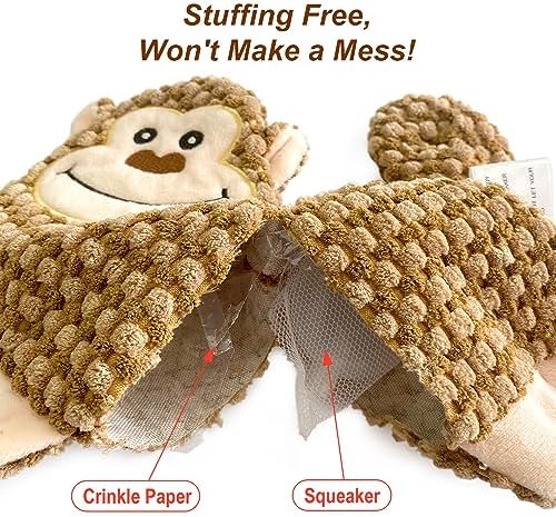 Cute No Stuffing Dog Toy for Small, Medium Breeds, Fun for Indoor Puppies with Soft Squeaker and Crinkle Paper, No Mess Chew and Play (4 Pack)