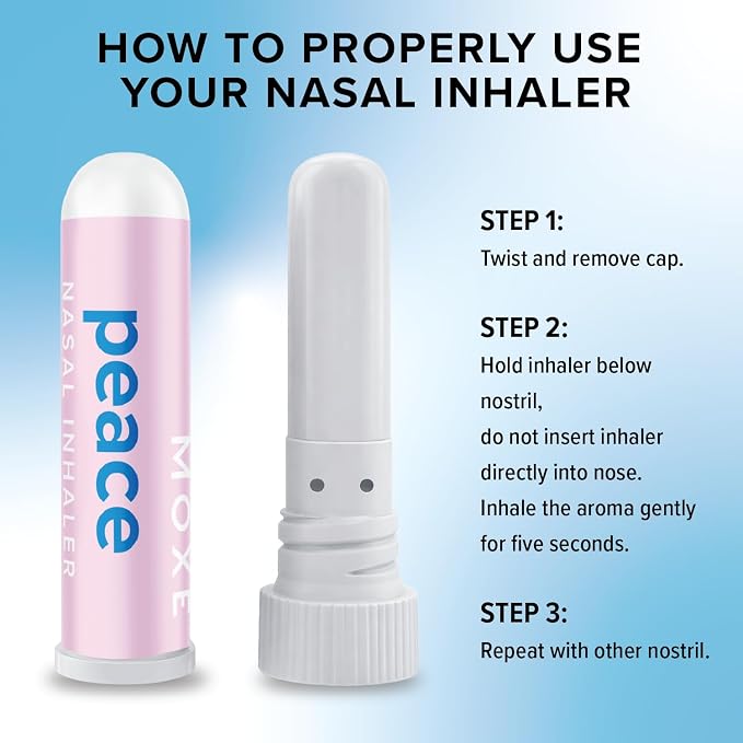 MOXE Peace Nasal Inhaler, Calming Essential Oil Blend, Helps Relaxation and Meditation, Soothing Fragrance, Bergamot, Mandarin, Geranium, Lime, Made in USA (1 Pack)