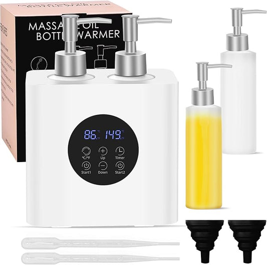 Meifuly Massage Oil Warmer for SPA, Body Oils Heater with 4 Bottles Dispenser, Professional Electric Lotion Digital Heater for Salon Home, Adjustable Constant Temperature