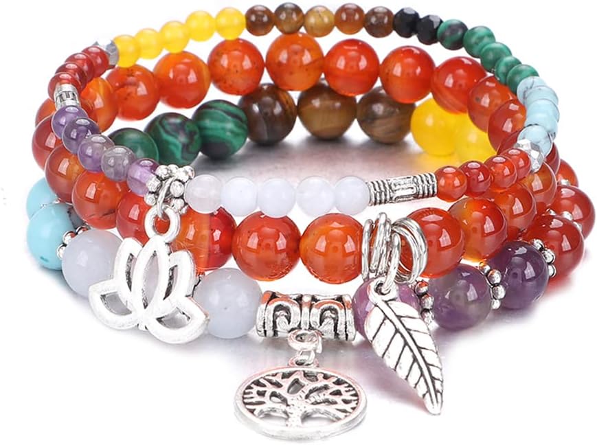 UEUC Tree of Life Yoga Healing Stone Bracelets,Multilayer Lotus Chakra Stone Reiki Bracelet Sets,Anxiety Crystal Natural Stone,for Women Stress Relief